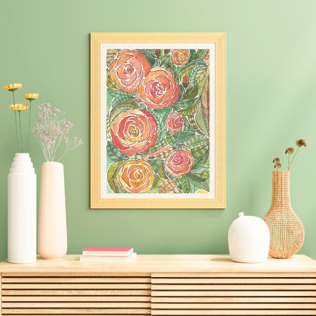 Blommigt Vattenfärgning Ro Wall Art Poster (Skapare uppladdad)