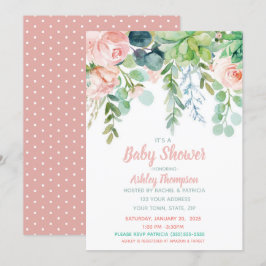 Blommigt Vattenfärgning  Rosa Babykläder Inbjudningar