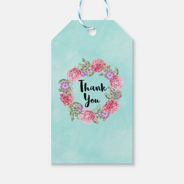 Blommigt Vattenfärgning Tack av utandning Presentetikett (Framsidan)