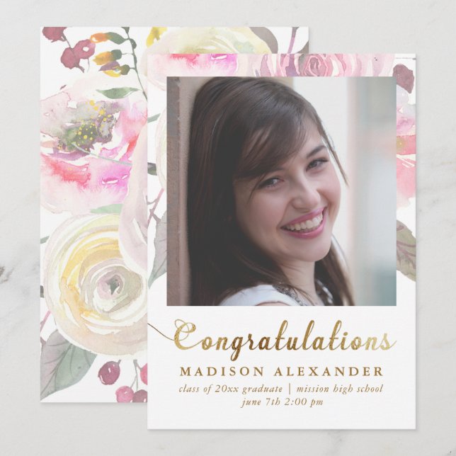 Blommigt Vattenfärgsannonsering i Studenten Meddelande (Fram/baksida)