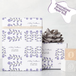Blommigt Vattenfärgsbabyskor (Lavender) Presentpapper