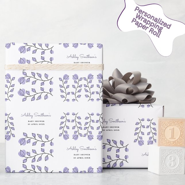 Blommigt Vattenfärgsbabyskor (Lavender) Presentpapper (Skapare uppladdad)