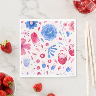 Blommigt Vattenfärgsblått Rosa Pappersservett