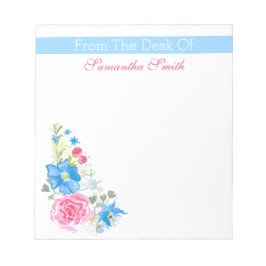 Blommigt vattenfärgsblomma | Anpassa namn Anteckningsblock