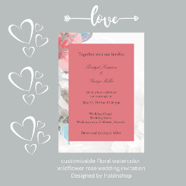 Blommigt vattenfärgsblomma ro bröllop inbjudningar