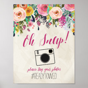 Blommigt Vattenfärgsblommor Bröllop Hash Märkre-te Poster