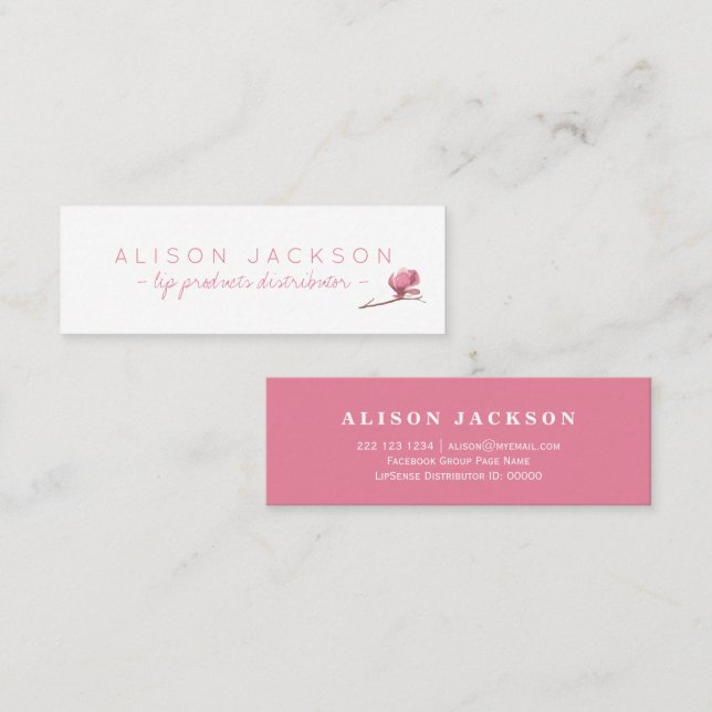 Blommigt vattenfärgsdistributör för  rosa, kalk, f mini visitkort (Fram/baksida)