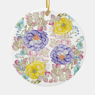 Blommigt vattenfärgselegant mönster julgransprydnad keramik