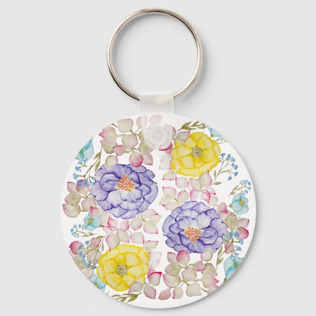 Blommigt vattenfärgselegant mönster nyckelring (Framsida)