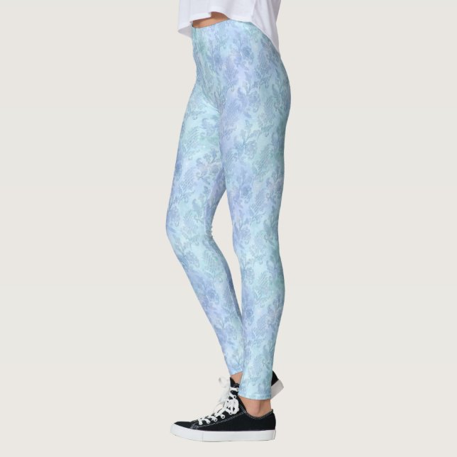 Blommigt Vattenfärgsfärg Gnistra Mönster Blue Leggings (Vänster)