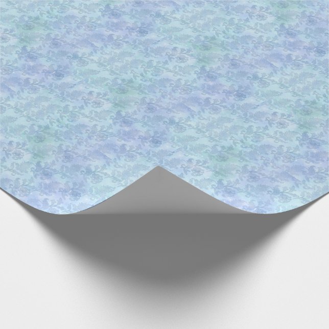 Blommigt Vattenfärgsfärg Gnistra Mönster Blue Presentpapper (Hörn)