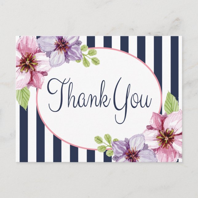 Blommigt Vattenfärgsfärgens Lila Tack blomma Vykort (Framsida)