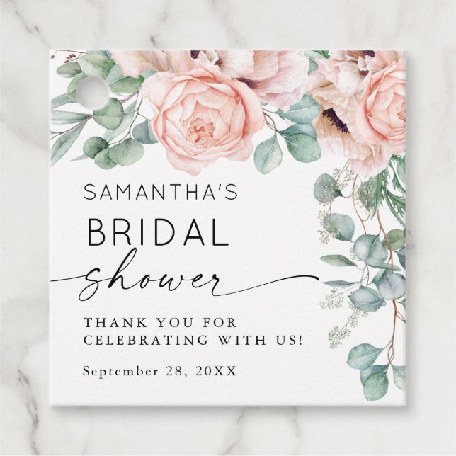 Blommigt VattenfärgsfärgMöhippa Rosa Gåvor Etiketter (Framsida)