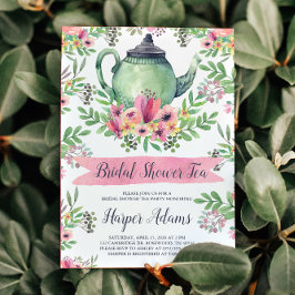 Blommigt VattenfärgsfärgMöhippa Tekanna Tea Inbjudningar
