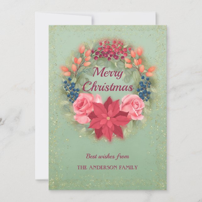 Blommigt vattenfärgsfaux glitter-elegant meddelande (Framsida)