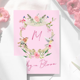 Blommigt Vattenfärgsfilter Rosa Monogram babyskiss Inbjudningar