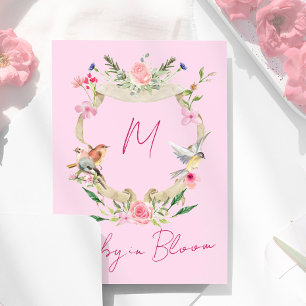 Blommigt Vattenfärgsfilter Rosa Monogram babyskiss Inbjudningar