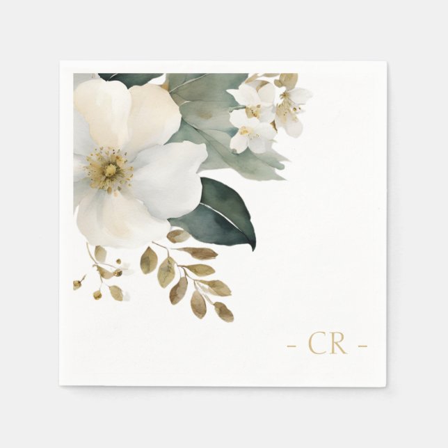 Blommigt Vattenfärgsflytande Initialer Pappersservett (Framsidan)