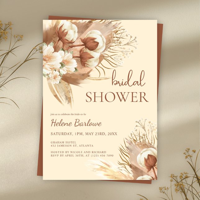 Blommigt Vattenfärgsfyllning Boho-Möhippa Inbjudningar (Floral Watercolor Boho Bridal Shower Invitation)