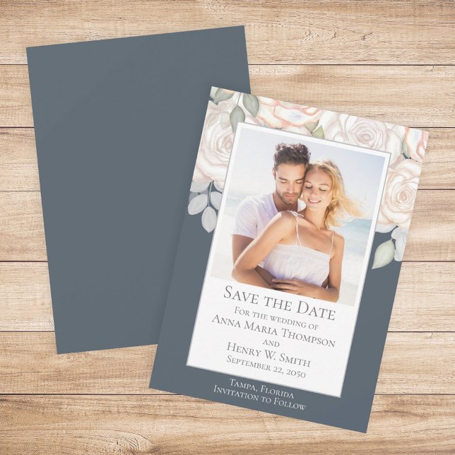 Blommigt VattenfärgsGrekland Spara datum Grått Inbjudningar (Skapare uppladdad)