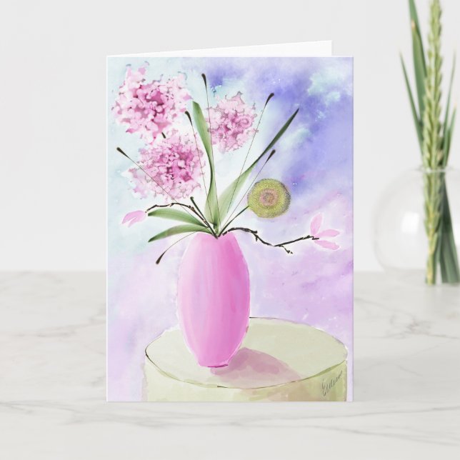 Blommigt Vattenfärgshöjningskort Kort (Framsida)