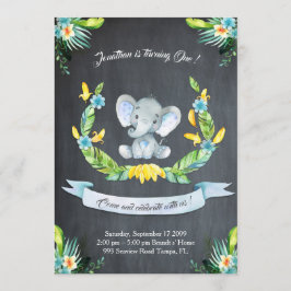Blommigt vattenfärgsinbjudan till elefanter,Pojke  Inbjudningar