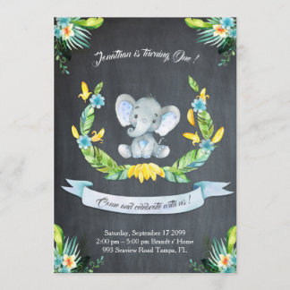 Blommigt vattenfärgsinbjudan till elefanter,Pojke Inbjudningar