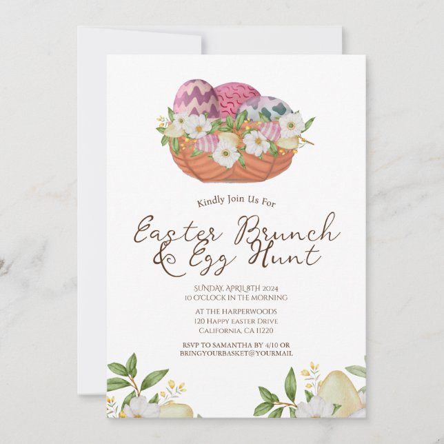 blommigt vattenfärgsjakt på brunch och ägg från Vå Inbjudningar (Framsida)