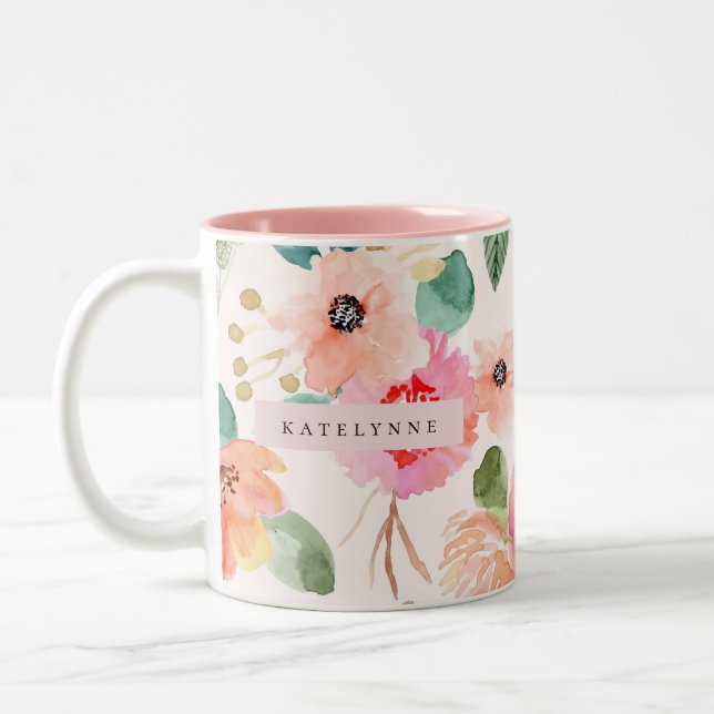 Blommigt Vattenfärgskaffe Mugg Porcelain Tea Kopp (Vänster)