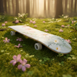 Blommigt Vattenfärgskateboard Botanisk design Mini Skateboard Bräda 18,5 Cm