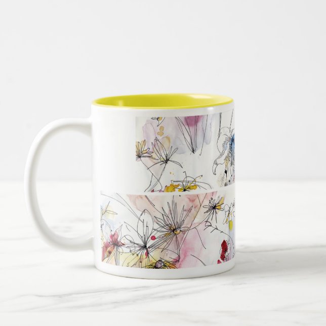Blommigt Vattenfärgskonstnärliga tea Två-Tonad Mugg (Vänster)