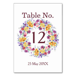 Blommigt Vattenfärgskort Bordsnummer för andningss