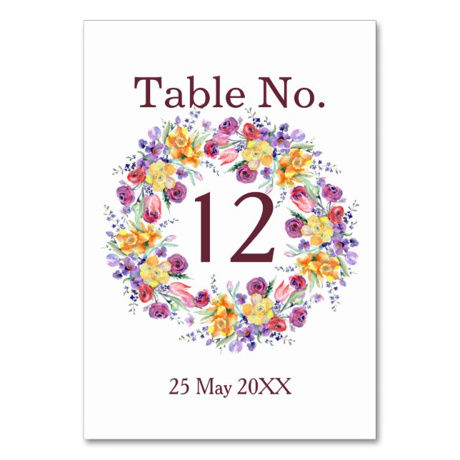 Blommigt Vattenfärgskort Bordsnummer för andningss (Baksidan)