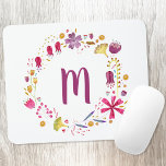 Blommigt - vattenfärgsmonogram musmatta<br><div class="desc">Modern blommigt vattenfärgad enfärgad andedräkt. Anpassa genom att ändra den ursprungliga versionen. Originalkonst av Nic Squirrell.</div>