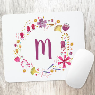 Blommigt - vattenfärgsmonogram musmatta