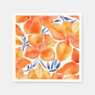Blommigt vattenfärgsorange mönster pappersservett