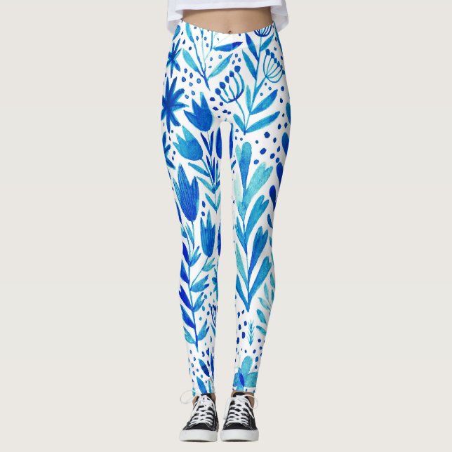 Blommigt Vattenfärgsplantor, sömlösa Struktur Leggings (Framsida)