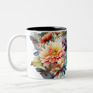 Blommigt vattenfärgsretro vintage stilla mugg