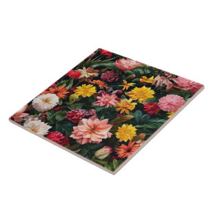 Blommigt Vattenfärgssamling i Vintagen Trendig Kakelplatta