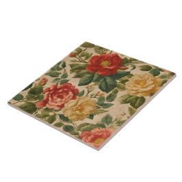 Blommigt Vattenfärgssamling i Vintagen Trendig  Kakelplatta