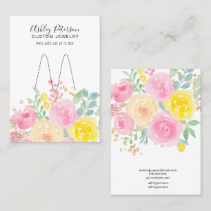 Blommigt vattenfärgssmycken rosa ring visning visitkort