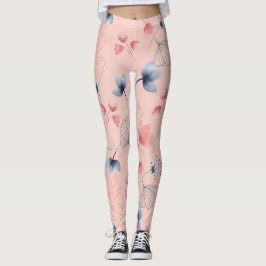 Blommigt - vattenfärgsutskrift - Rosa Bkgrd Leggings