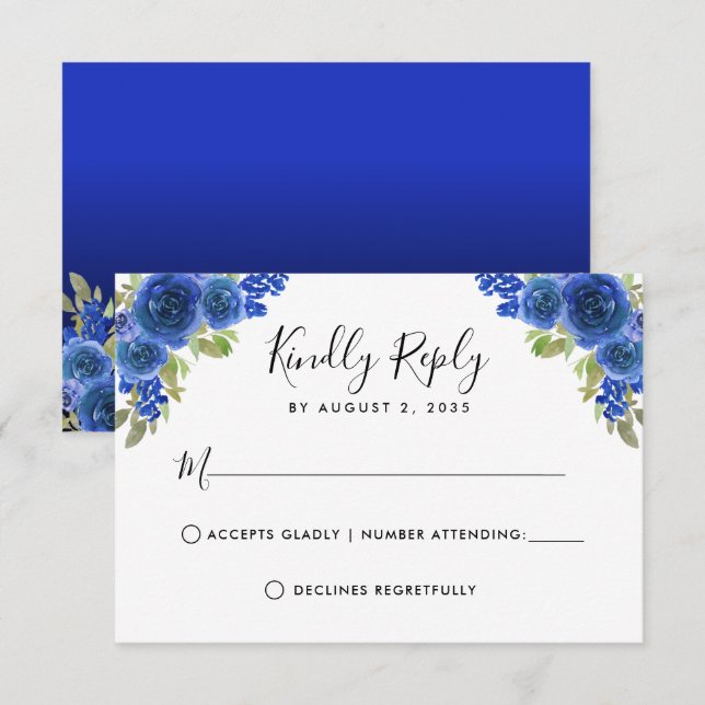 Blommigt Vattenskärg Royal Blue Quinceanera OSA Kort (Fram/baksida)
