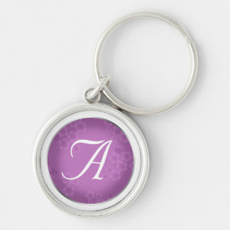 Blommigt - vattenstämpelns (Amethyst Monogram Keyc Rund Silverfärgad Nyckelring