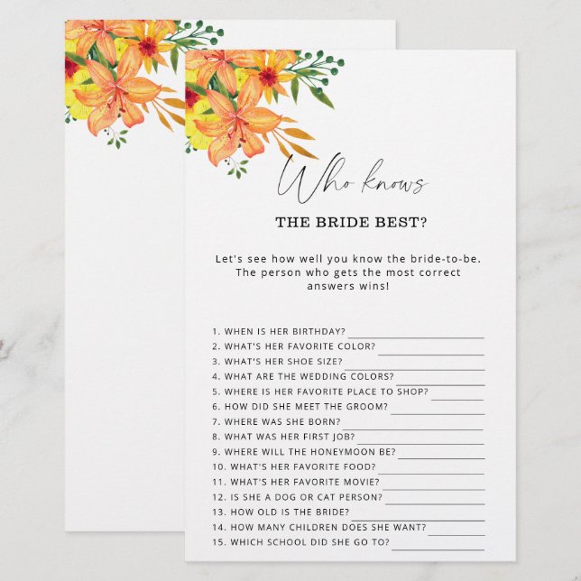 Blommigt Vem känner till det briljanta bästa spele (Fram/baksida)