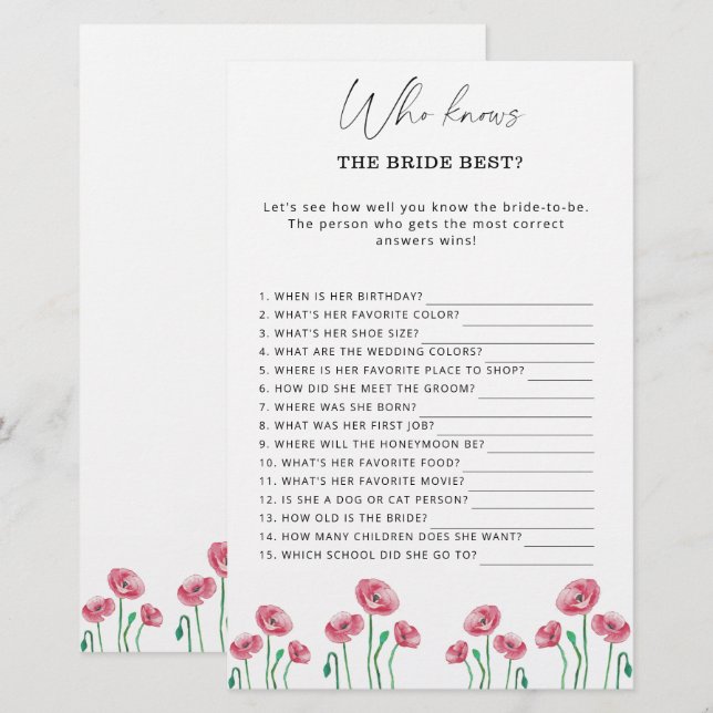 Blommigt Vem känner till det briljanta bästa spele (Fram/baksida)