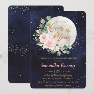  Blommigt Vi är över Måne Baby Shower Inbjudningar