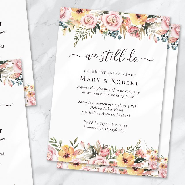 Blommigt Vi förnyar fortfarande Vow 50 Bröllop Inbjudningar (Skapare uppladdad)