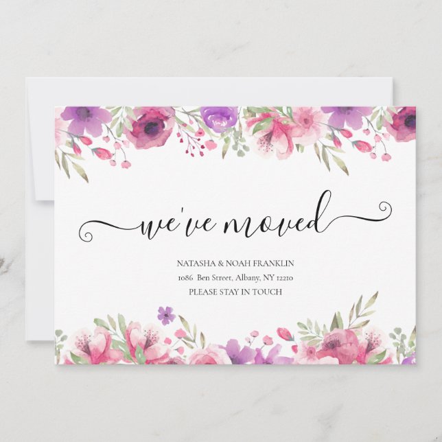 Blommigt Vi har flyttat Script New Home Adress (Framsida)