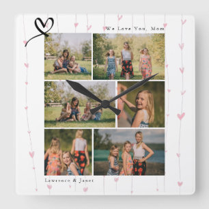 Blommigt Vi Kärlek du Abuela Mamma Family Photo Co Fyrkantig Klocka
